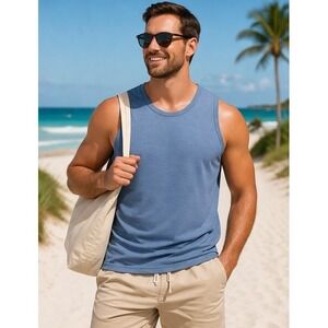 RBX Active Mens Blue Textured Performance Tank Top Muscle Shirt 1X NWT Gym Beach